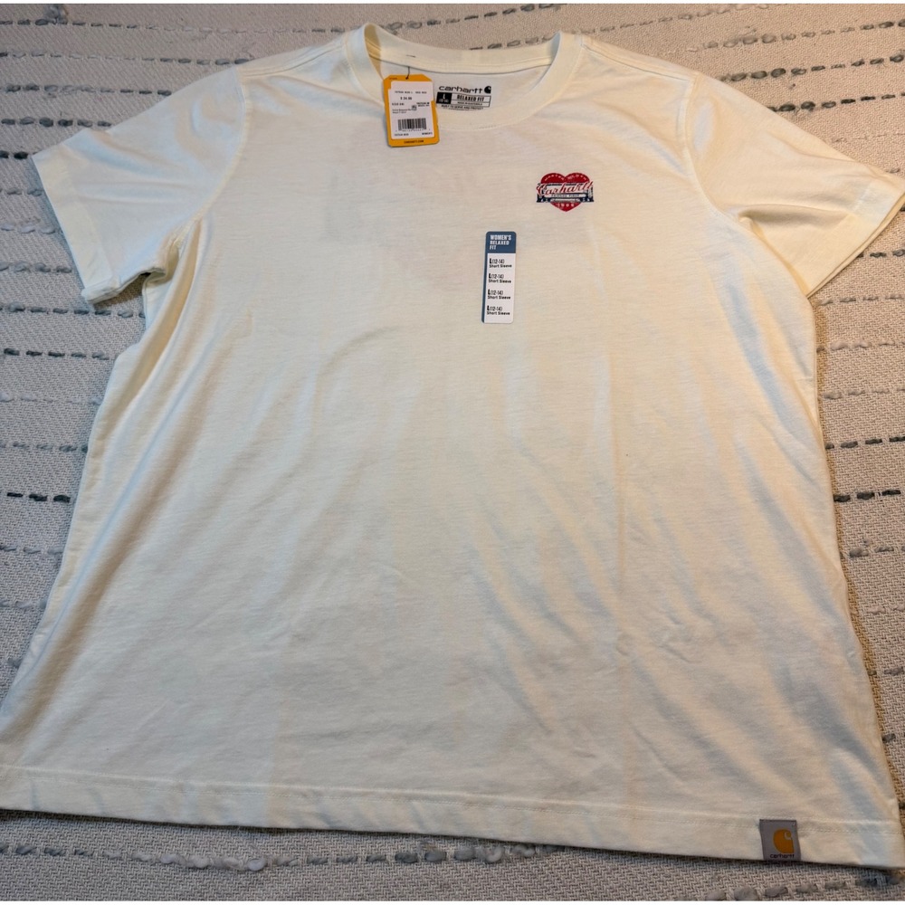 Carhartt Womens Relaxed Fit Heart Graphic T-Shirt Off White Large NWT